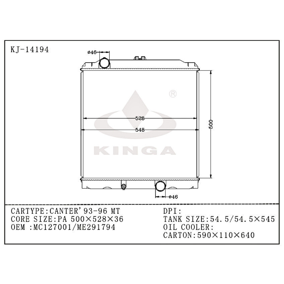 MITSUBISHI FUSO CANTER 93-96 [FE] KJ-14194 - KINGA RADIATORS