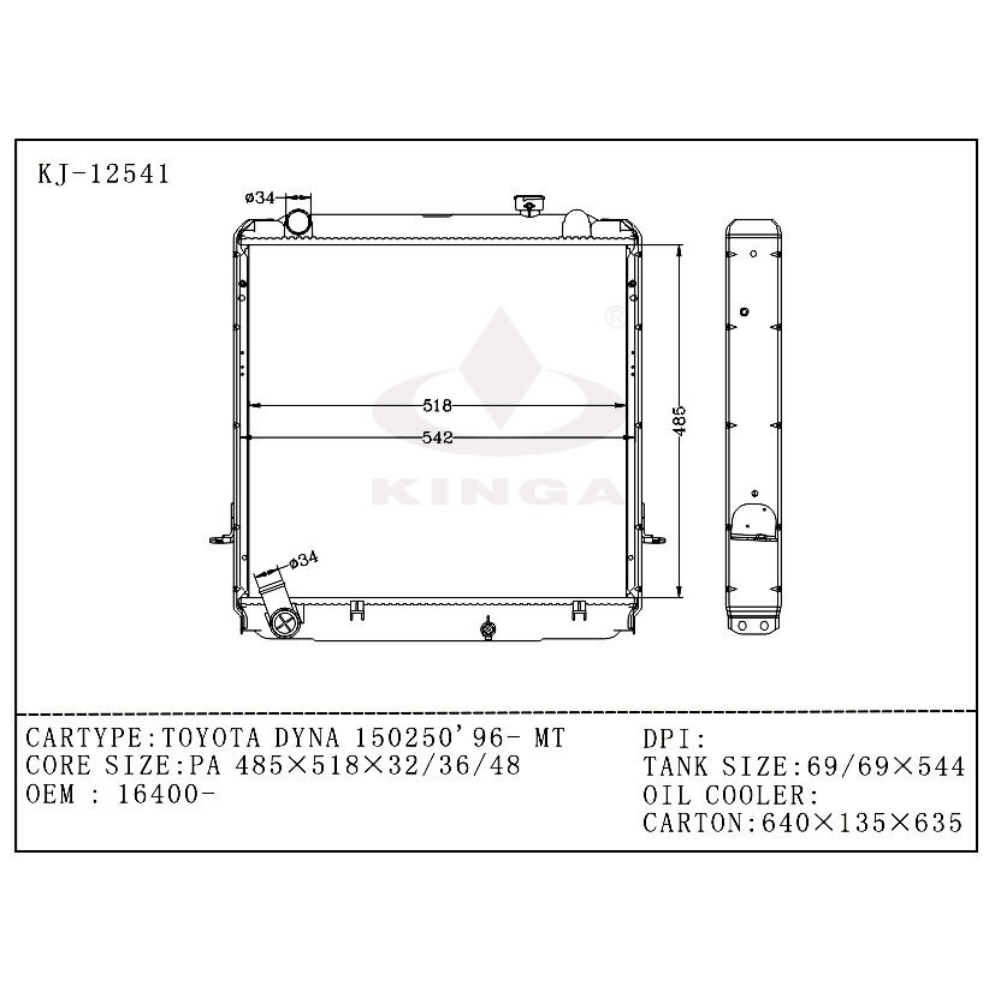 TOYOTA DYNA, TOYOACE 1996~1999 [LY201/211] KJ-12541 - KINGA RADIATORS ...